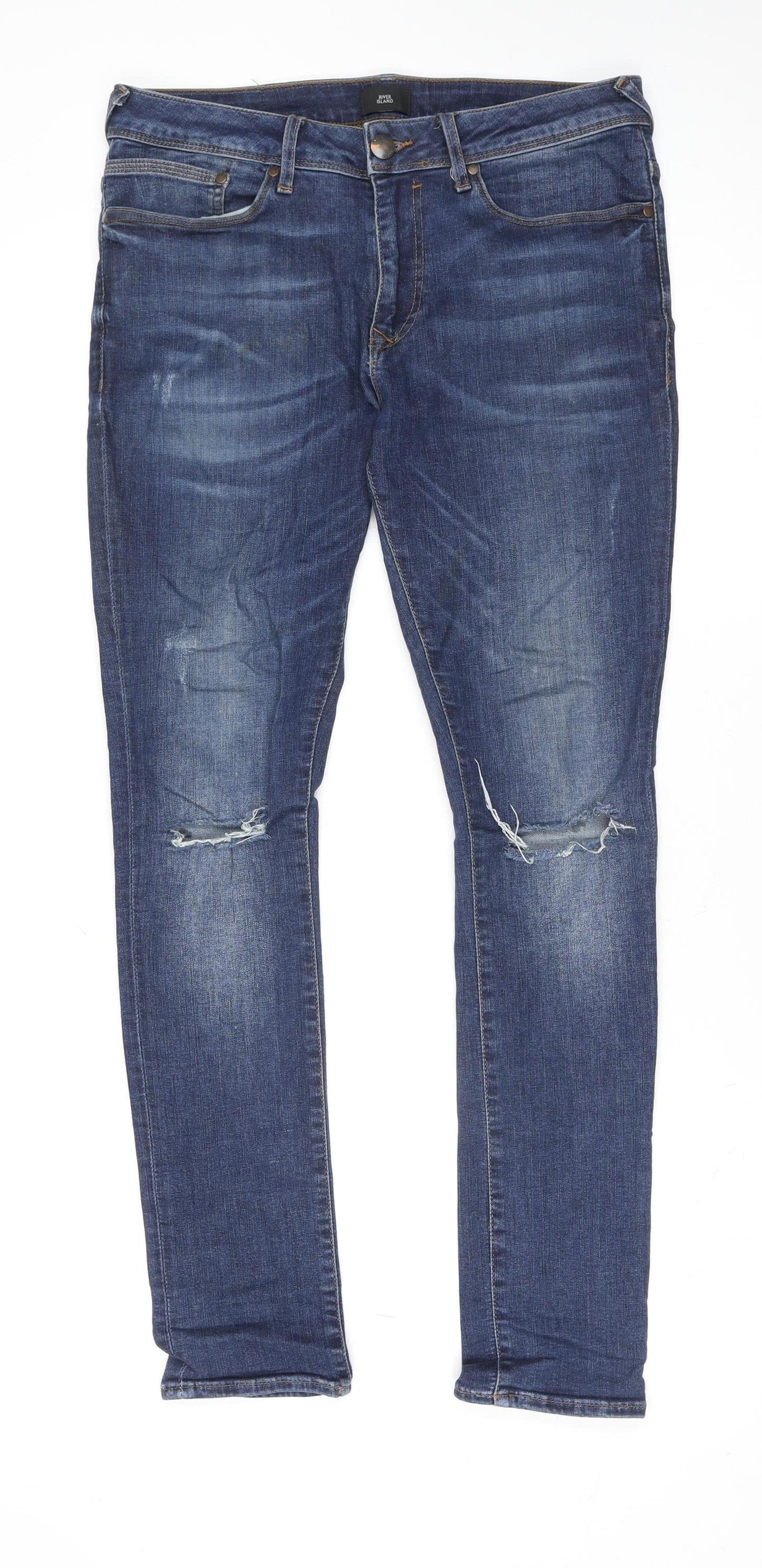 Mens UK Size 32R River Island Slim Fit Skinny Blue Jeans