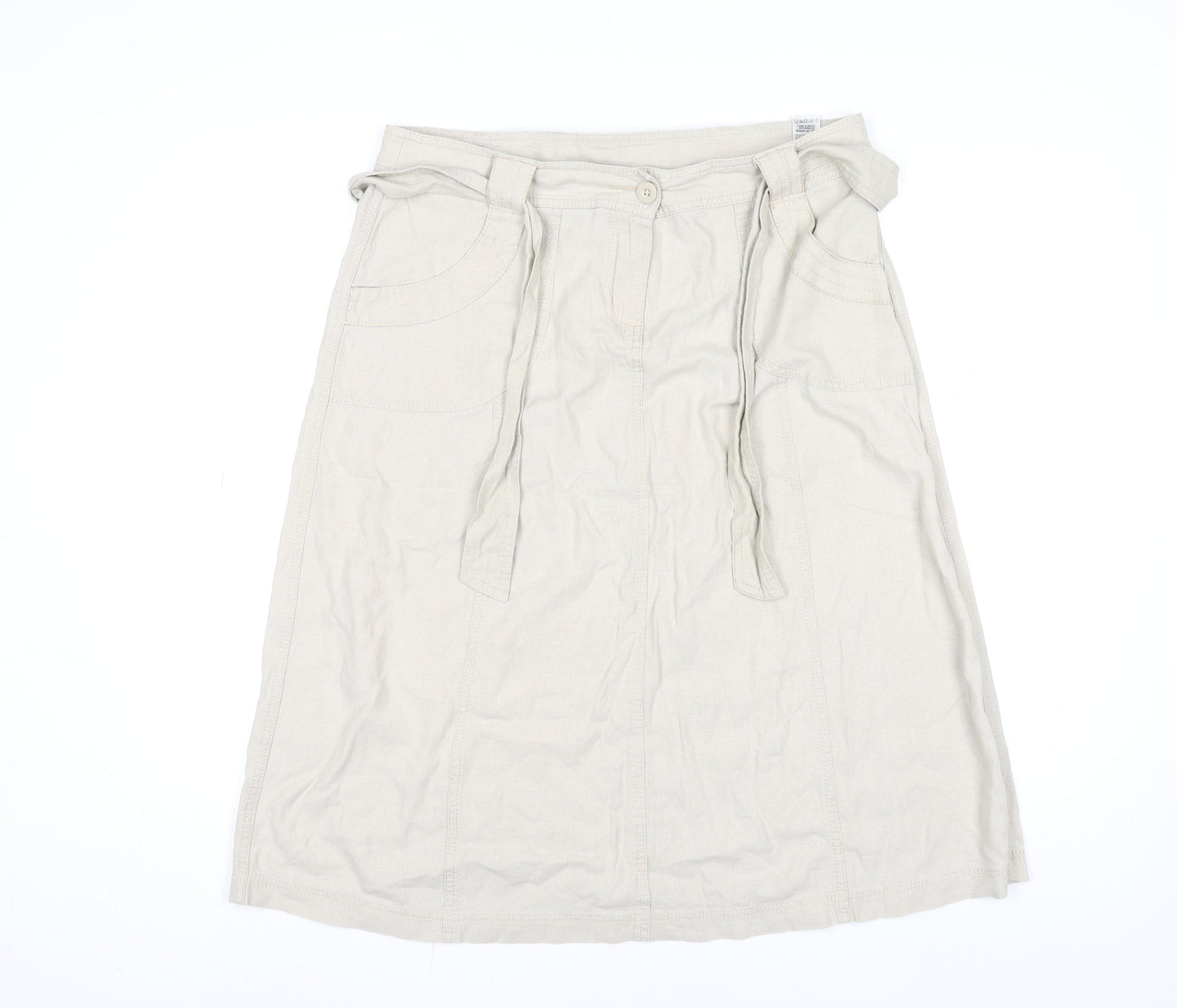 Marks and Spencer Women’s Beige Linen Blend Knee Length A-Line Skirt Size 14