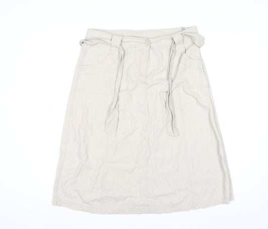 Marks and Spencer Women’s Beige Linen Blend Knee Length A-Line Skirt Size 14
