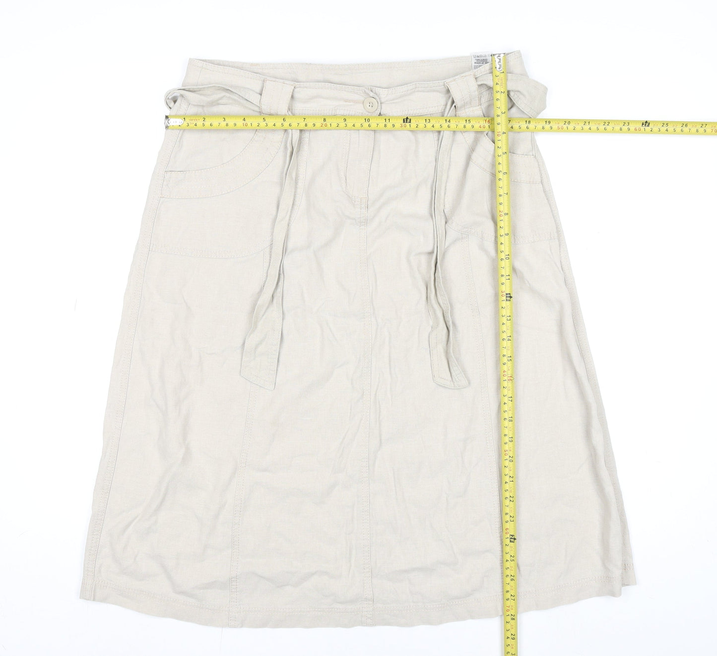 Marks and Spencer Women’s Beige Linen Blend Knee Length A-Line Skirt Size 14