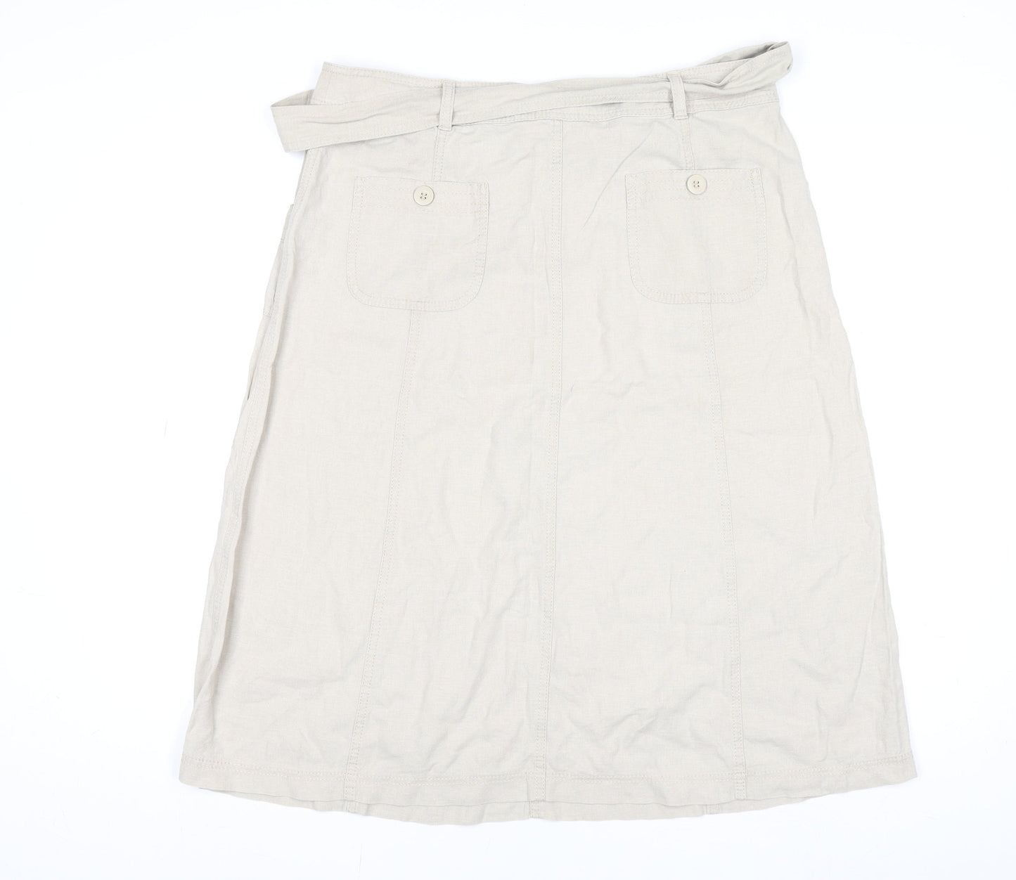 Marks and Spencer Women’s Beige Linen Blend Knee Length A-Line Skirt Size 14