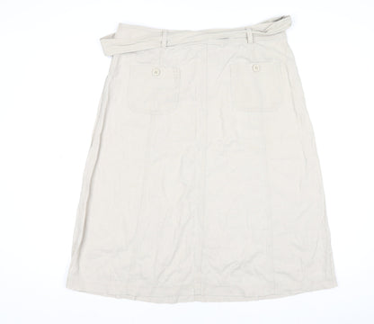 Marks and Spencer Women’s Beige Linen Blend Knee Length A-Line Skirt Size 14