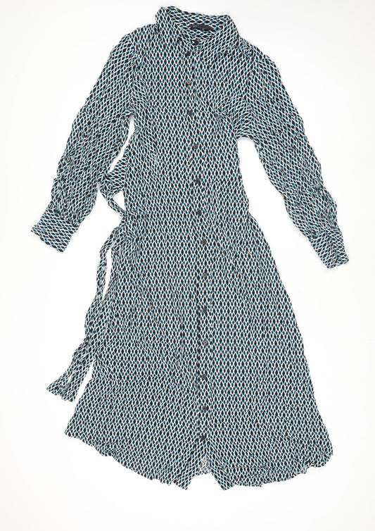 Marks and Spencer Women’s Blue Geometric Wrap Dress Size 10 Long Sleeve