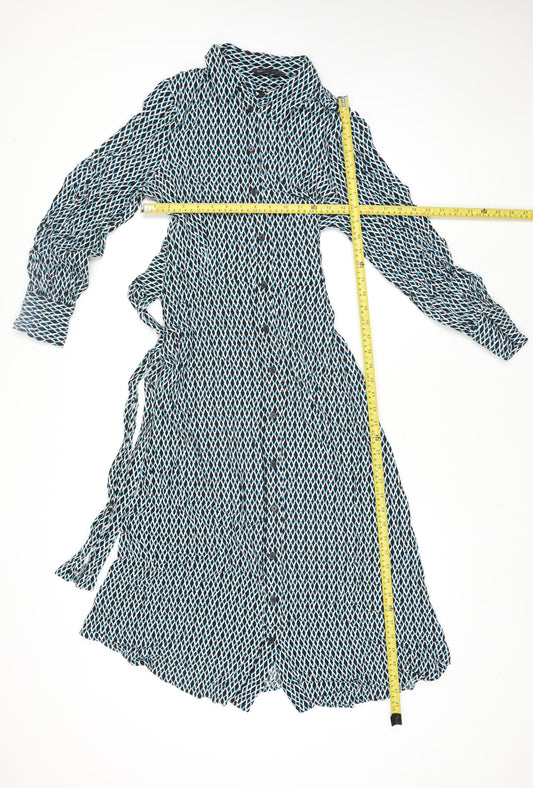 Marks and Spencer Women’s Blue Geometric Wrap Dress Size 10 Long Sleeve