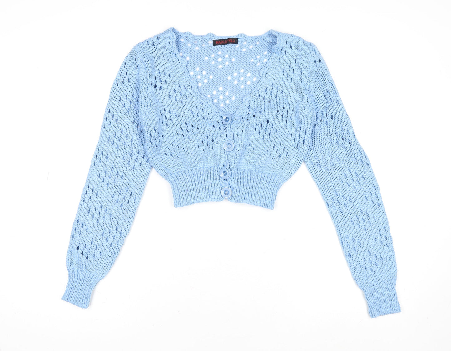 Womens UK Size M Marco Polo Blue Cardigan Jumper