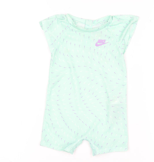 Nike Unisex Baby Green Romper 6-9 Months Lightweight Logo Summer Playsuit