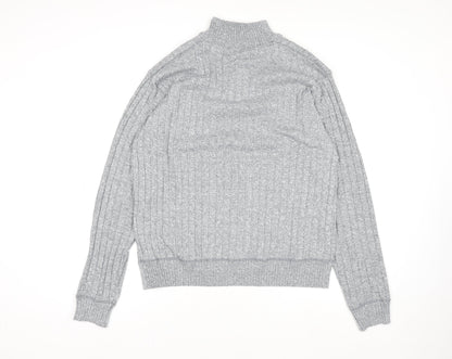 Brave Soul Men’s Grey 2XL High Neck 1/2 Zip Knit Jumper