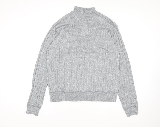 Brave Soul Men’s Grey 2XL High Neck 1/2 Zip Knit Jumper