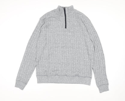 Brave Soul Men’s Grey 2XL High Neck 1/2 Zip Knit Jumper
