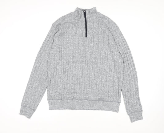 Brave Soul Men’s Grey 2XL High Neck 1/2 Zip Knit Jumper