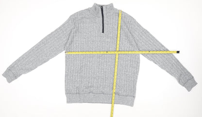 Brave Soul Men’s Grey 2XL High Neck 1/2 Zip Knit Jumper
