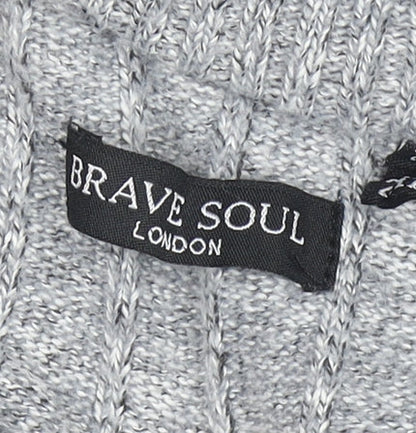 Brave Soul Men’s Grey 2XL High Neck 1/2 Zip Knit Jumper