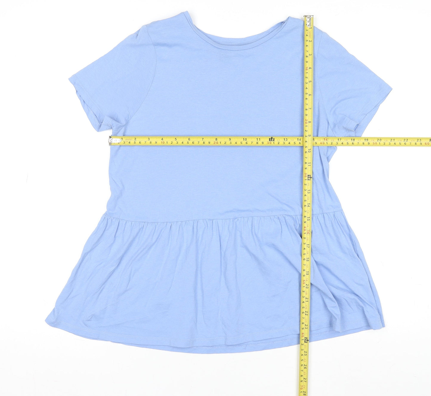 New Look Women Blue Cotton Tunic T-Shirt UK 10 Short Sleeve Casual Top