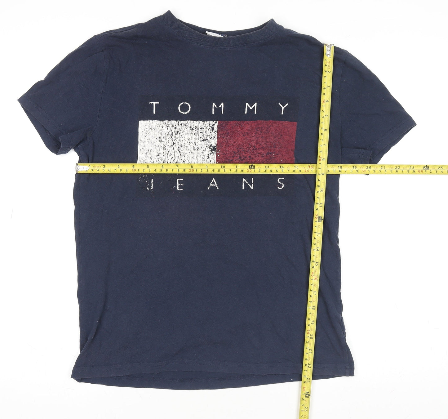 Tommy Jeans Men's Blue Small Logo Graphic Cotton T-Shirt