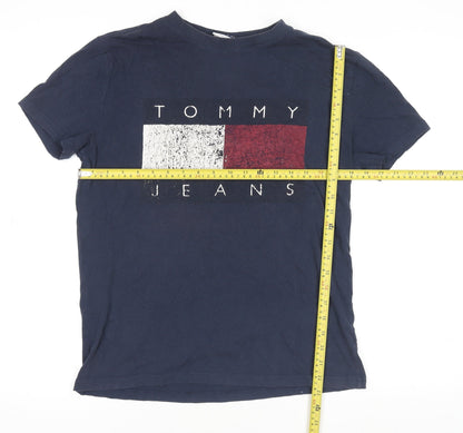 Tommy Jeans Men's Blue Small Logo Graphic Cotton T-Shirt