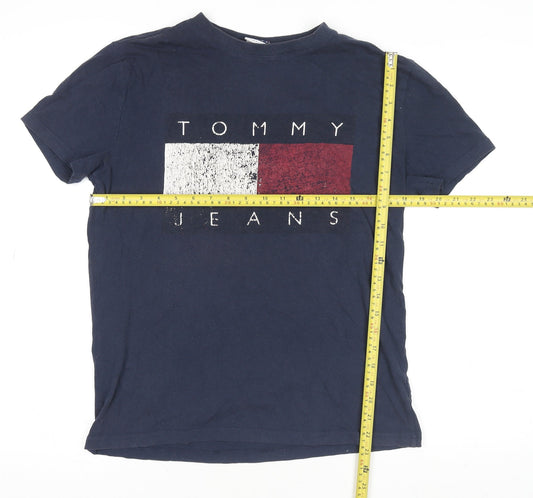 Tommy Jeans Men's Blue Small Logo Graphic Cotton T-Shirt