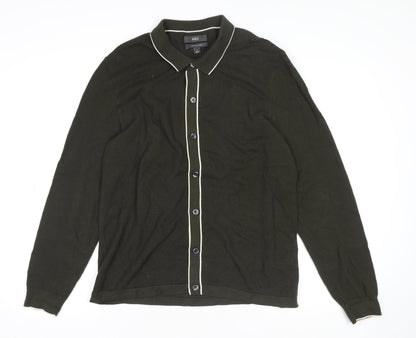 Marks and Spencer Men's Green Collared Cotton Cardigan M