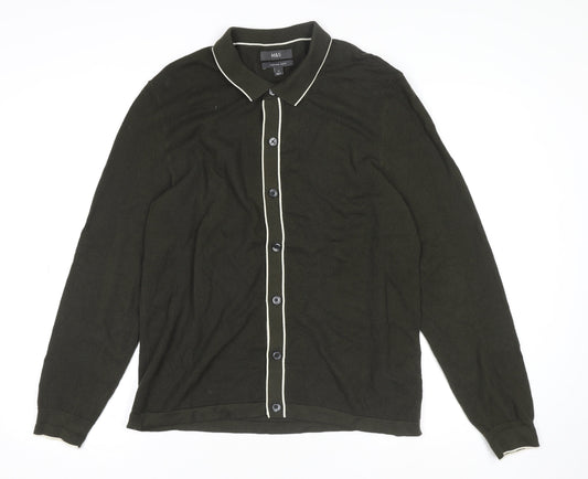 Marks and Spencer Men's Green Collared Cotton Cardigan M