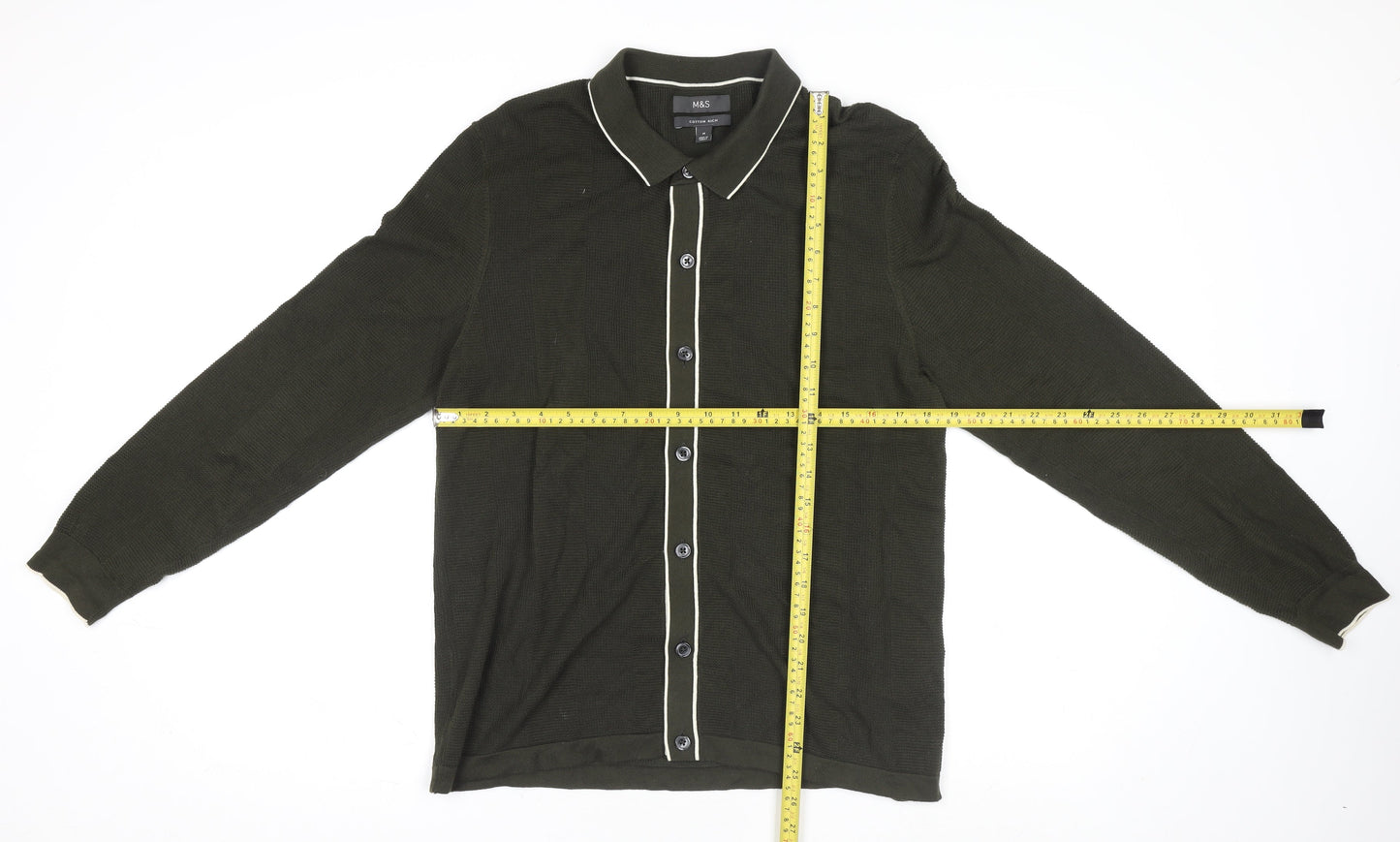 Marks and Spencer Men's Green Collared Cotton Cardigan M