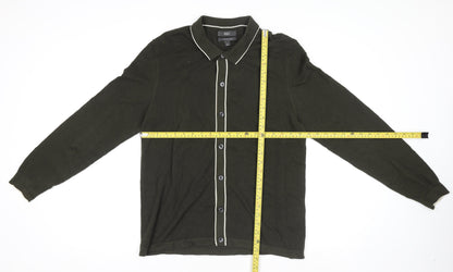 Marks and Spencer Men's Green Collared Cotton Cardigan M