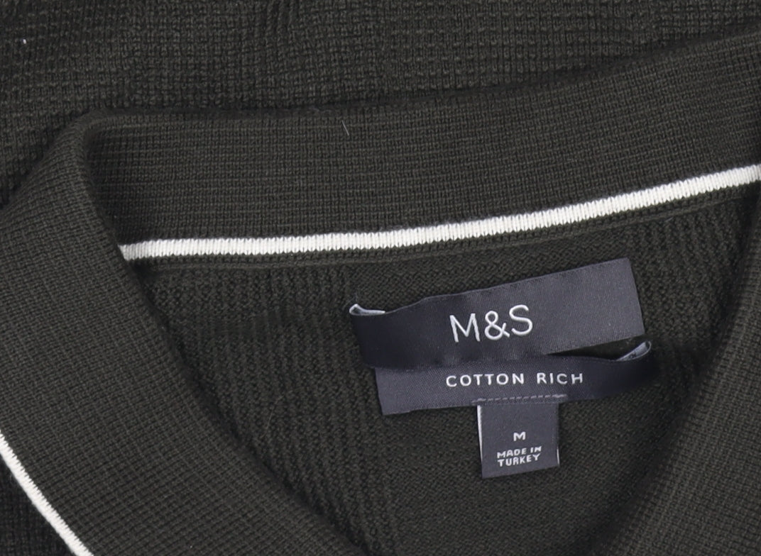 Marks and Spencer Men's Green Collared Cotton Cardigan M