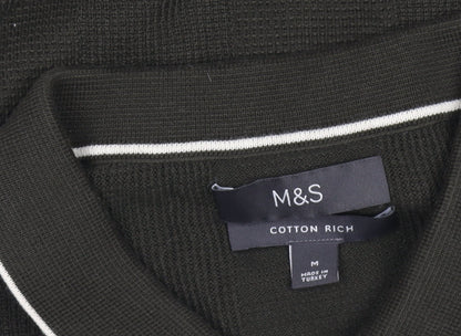 Marks and Spencer Men's Green Collared Cotton Cardigan M