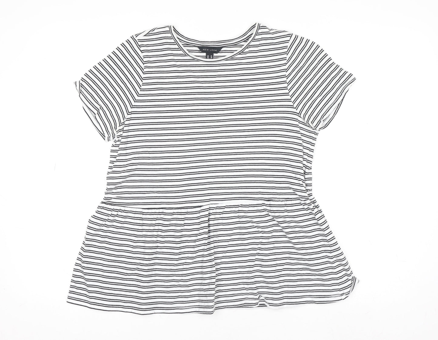 New Look Womens White Striped Cotton Jersey Peplum T-Shirt Size 10