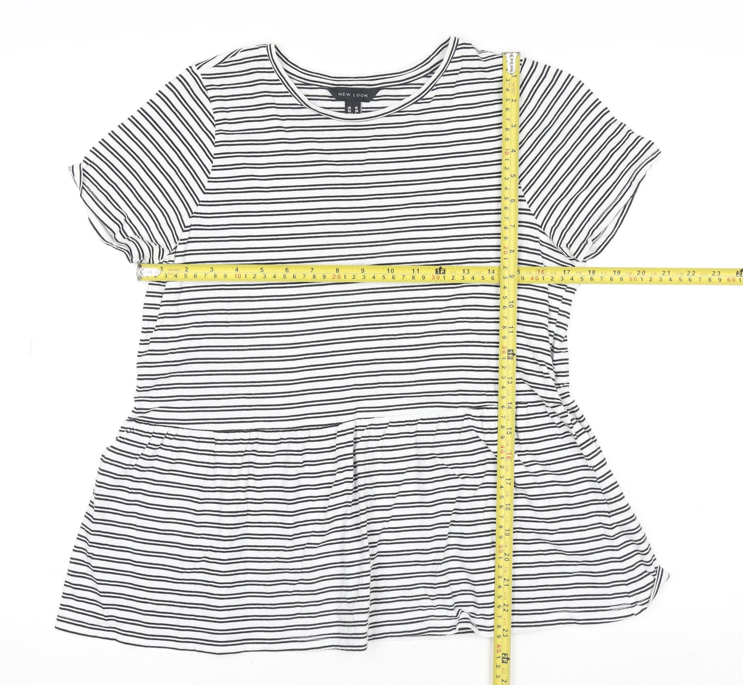 New Look Womens White Striped Cotton Jersey Peplum T-Shirt Size 10