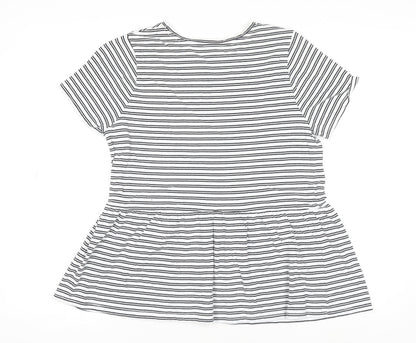 New Look Womens White Striped Cotton Jersey Peplum T-Shirt Size 10