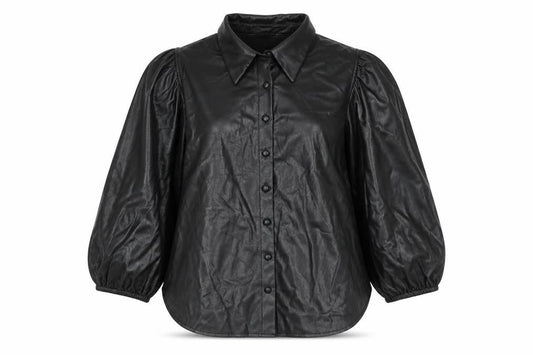 Zara Women Black Faux Leather Collared Button Jacket Size 14
