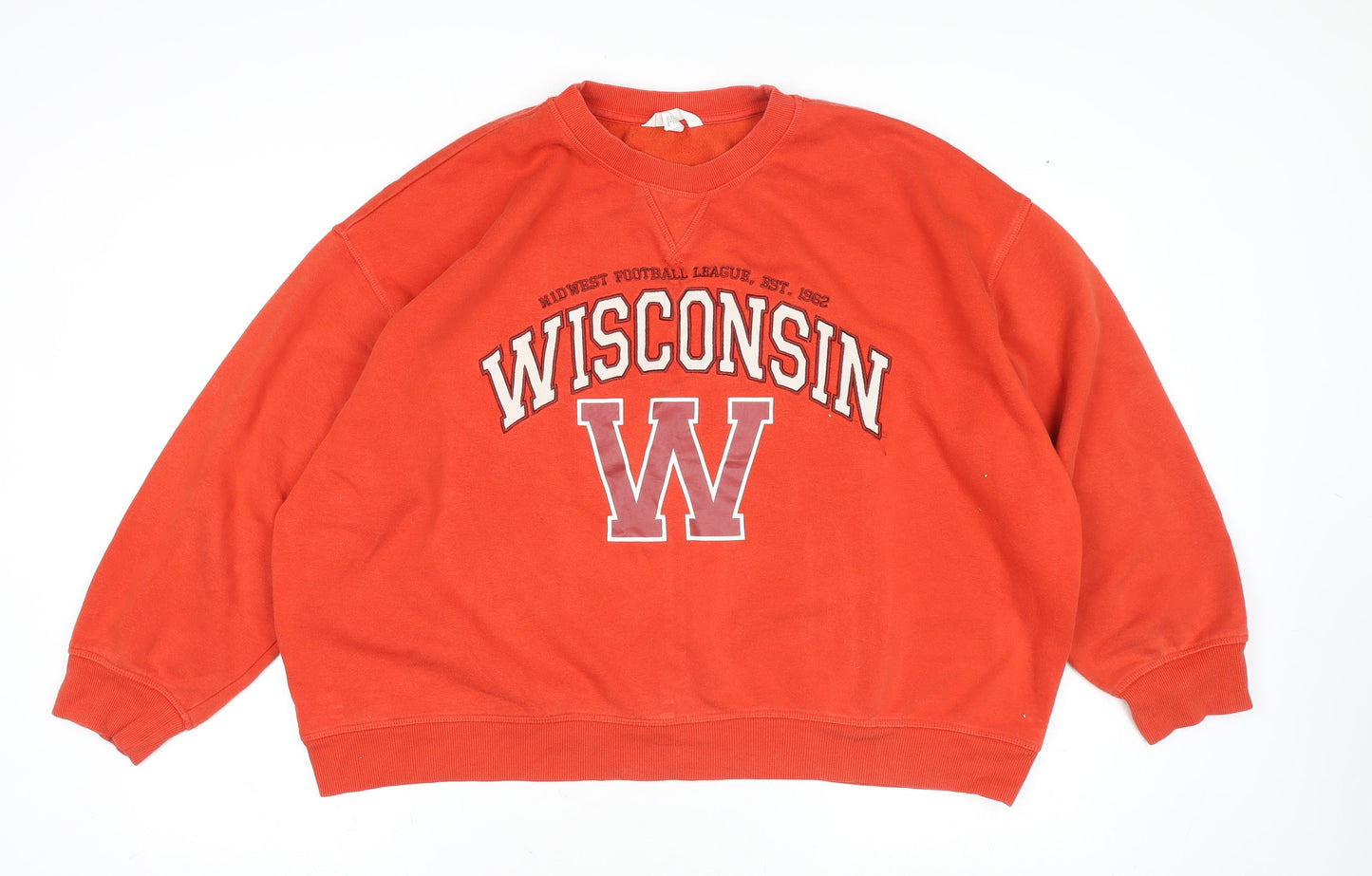 H&M Womens Red Wisconsin Graphic Pullover Sweatshirt XL Cotton Blend