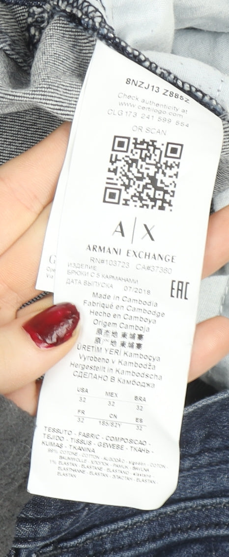 Armani Exchange Men's Blue J13 Slim Fit Straight Jeans Size 32