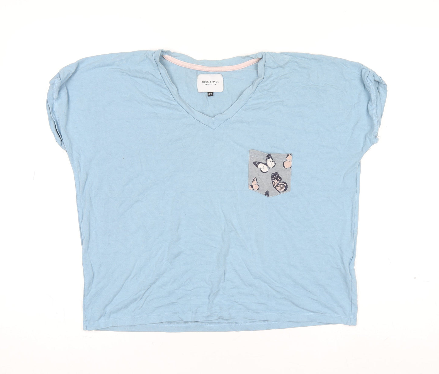 Womens UK Size 8-10 Rock & Rags Blue Basic T-Shirt