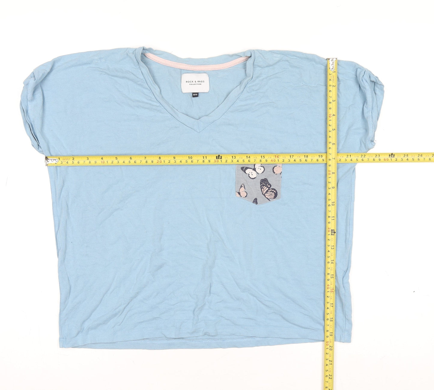 Womens UK Size 8-10 Rock & Rags Blue Basic T-Shirt
