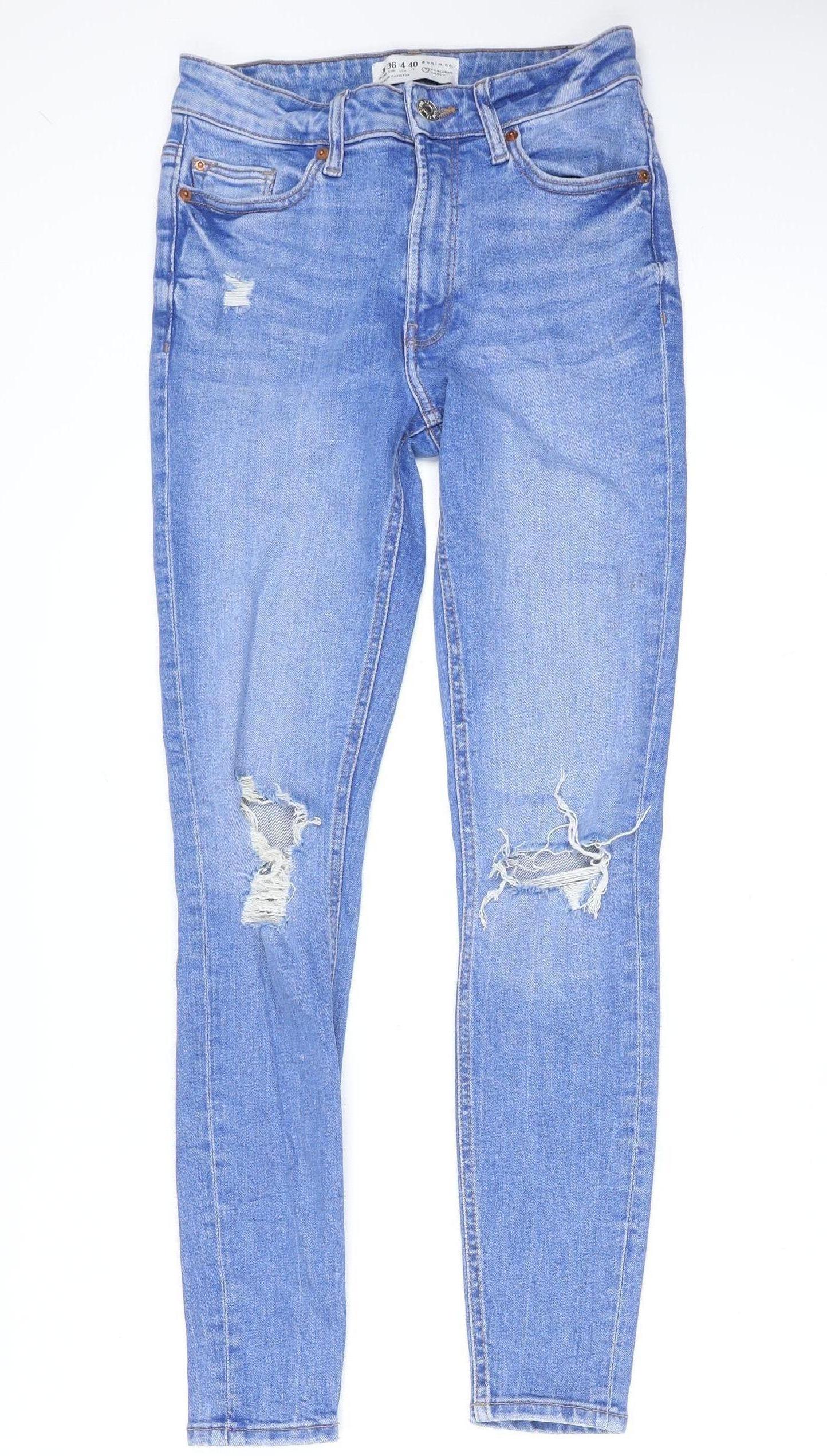 Primark Women Blue Distressed Skinny Jeans Size 8 Medium Wash