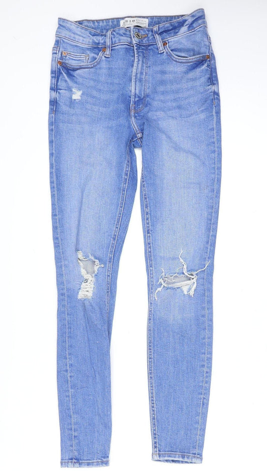 Primark Women Blue Distressed Skinny Jeans Size 8 Medium Wash