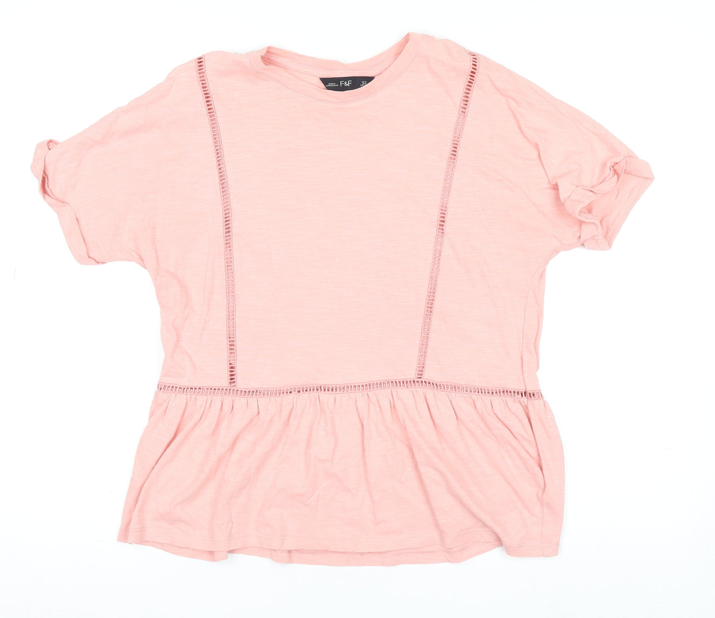 F&F Women's Pink 100% Cotton Tunic T-Shirt UK 12 Short Sleeve