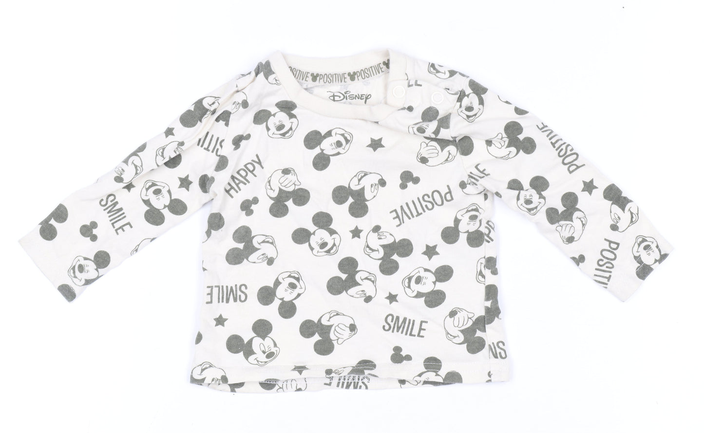 Disney at Primark Baby Unisex White Mickey Mouse Long Sleeve Cotton T-Shirt 3-6M