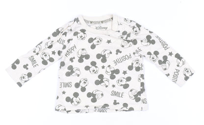 Disney at Primark Baby Unisex White Mickey Mouse Long Sleeve Cotton T-Shirt 3-6M