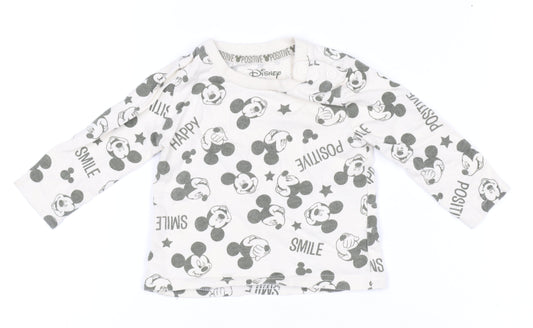 Disney at Primark Baby Unisex White Mickey Mouse Long Sleeve Cotton T-Shirt 3-6M