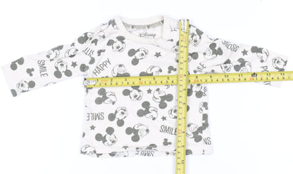 Disney at Primark Baby Unisex White Mickey Mouse Long Sleeve Cotton T-Shirt 3-6M