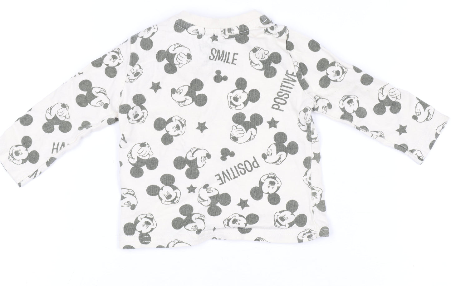 Disney at Primark Baby Unisex White Mickey Mouse Long Sleeve Cotton T-Shirt 3-6M