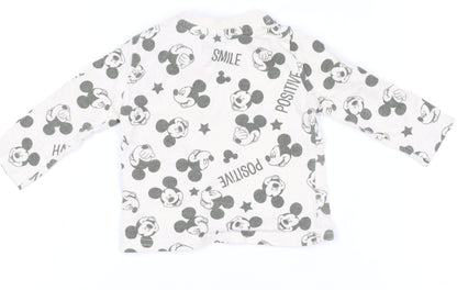 Disney at Primark Baby Unisex White Mickey Mouse Long Sleeve Cotton T-Shirt 3-6M