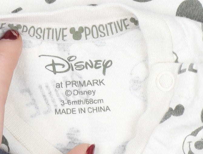 Disney at Primark Baby Unisex White Mickey Mouse Long Sleeve Cotton T-Shirt 3-6M