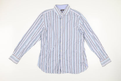 St George by Duffer Men's Blue Striped Slim Fit Long Sleeve Shirt 17.5in
