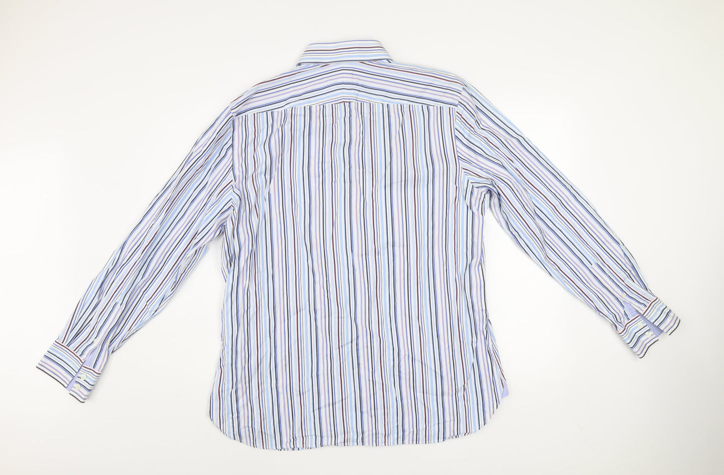 St George by Duffer Men's Blue Striped Slim Fit Long Sleeve Shirt 17.5in