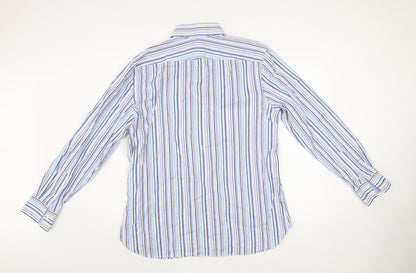 St George by Duffer Men's Blue Striped Slim Fit Long Sleeve Shirt 17.5in