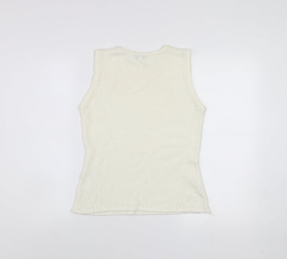 Womens UK Size S Abstract Ivory Vest Jumper