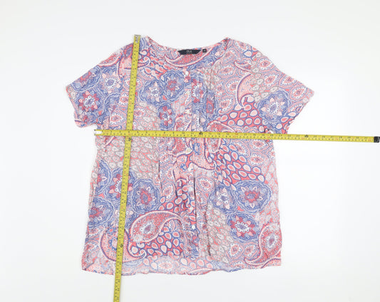Isle Collection Women's Pink Blue Paisley Viscose Blouse Size 14