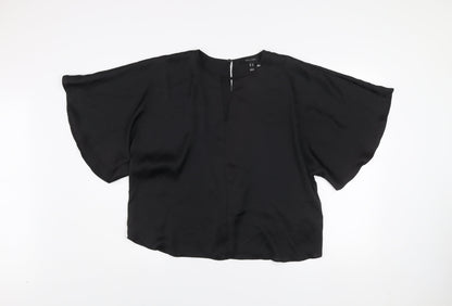 New Look Women Black Kimono Blouse Size 14 Relaxed Fit Polyester